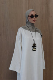 Linnen Abaya met Geweven Streepdessin - Beige