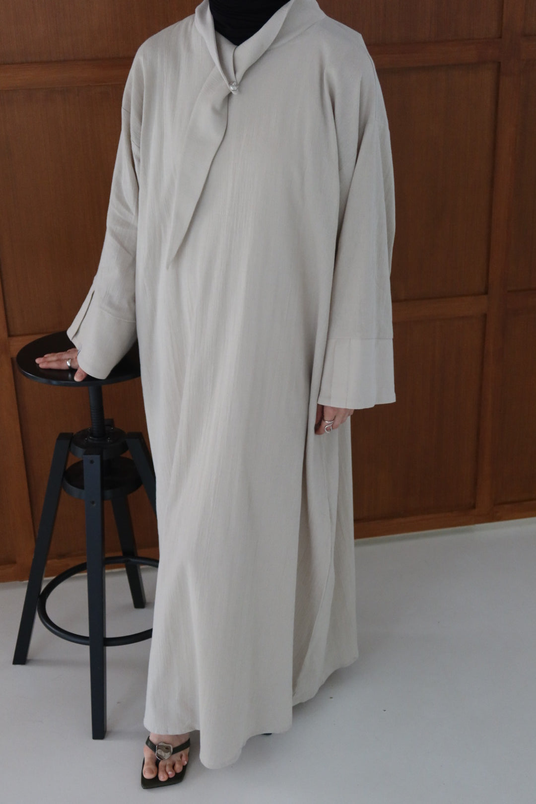 Linnen abaya met kraag - Beige