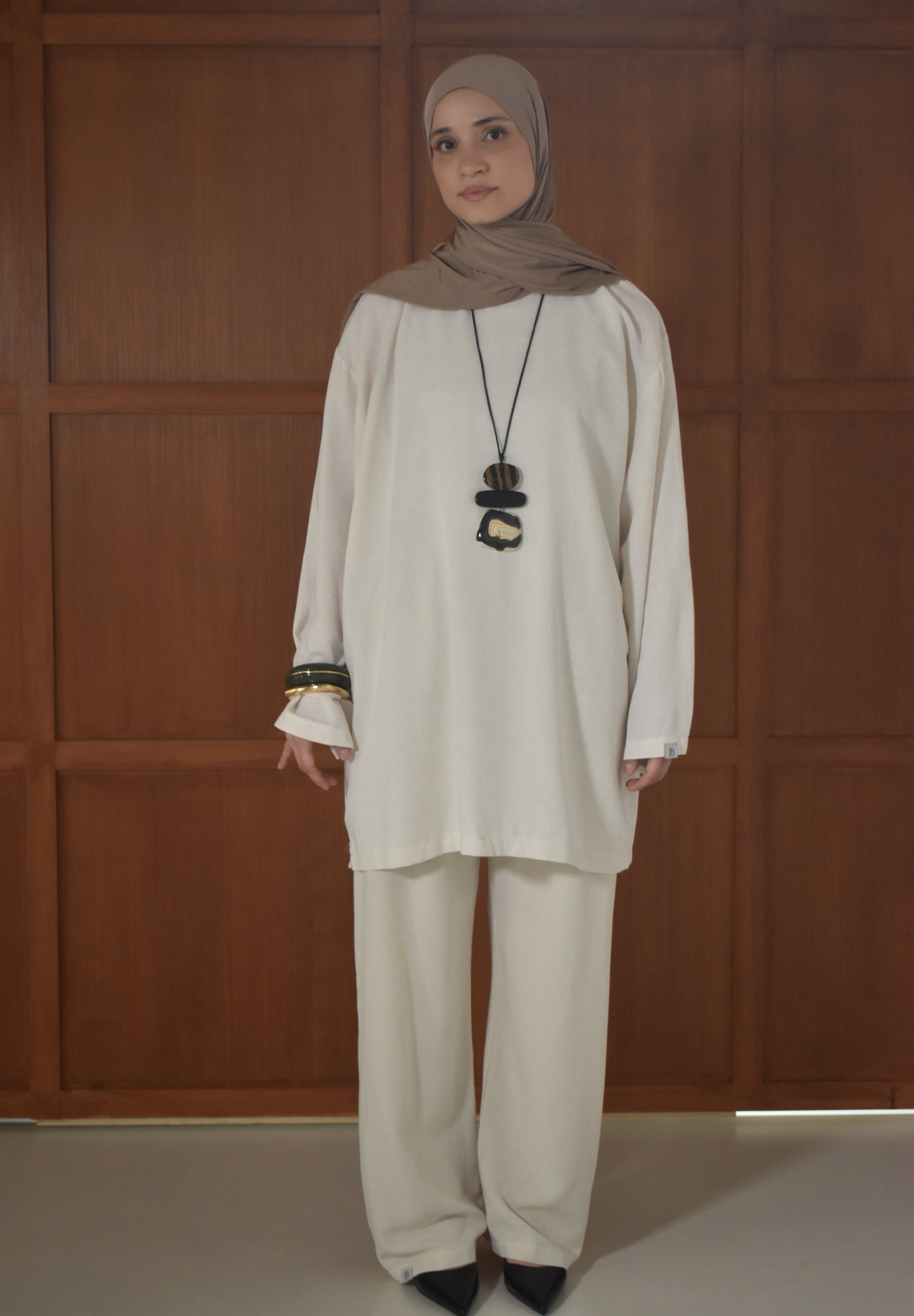 Linnen twinset - Soft taupe