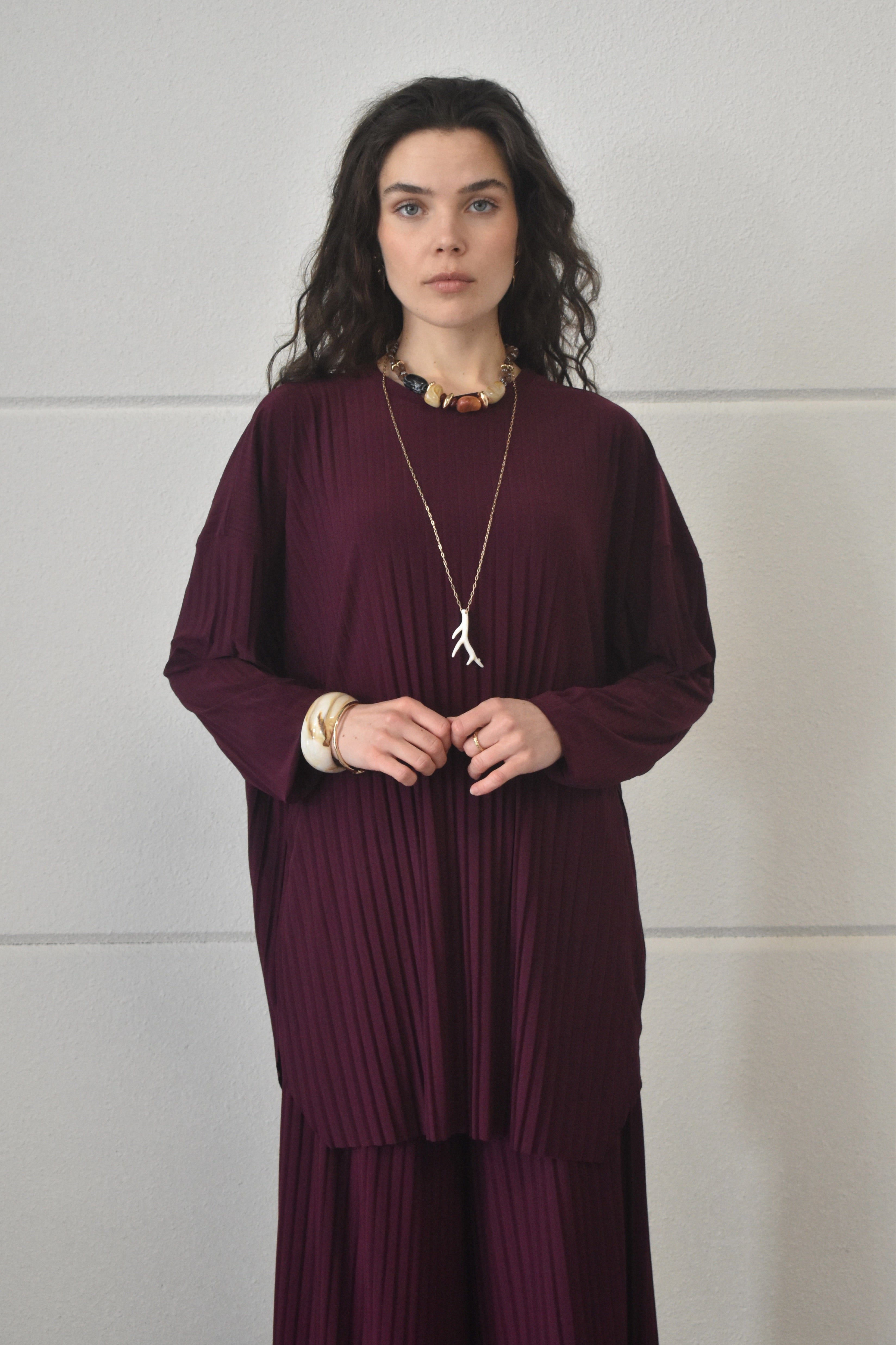 Plisse twinset - Aubergine