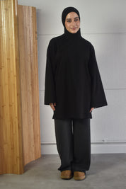 Oversized shirt met losse sjaal - zwart