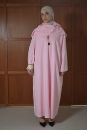 Linnen Abaya met Losse Sjaal – Zacht Roze