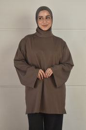 Oversized shirt met losse sjaal - bruin