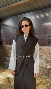 Tweedelige set: rok met gilet - donkerbruin