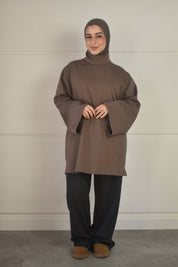Oversized shirt met losse sjaal - bruin