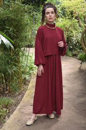 Two-piece linen set: sleeveless dress and blouse - BORDO