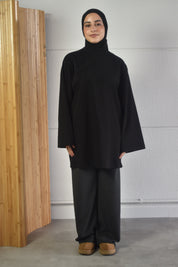 Oversized shirt met losse sjaal - zwart