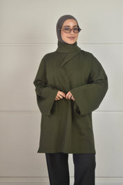 Oversized shirt met losse sjaal donkergroen