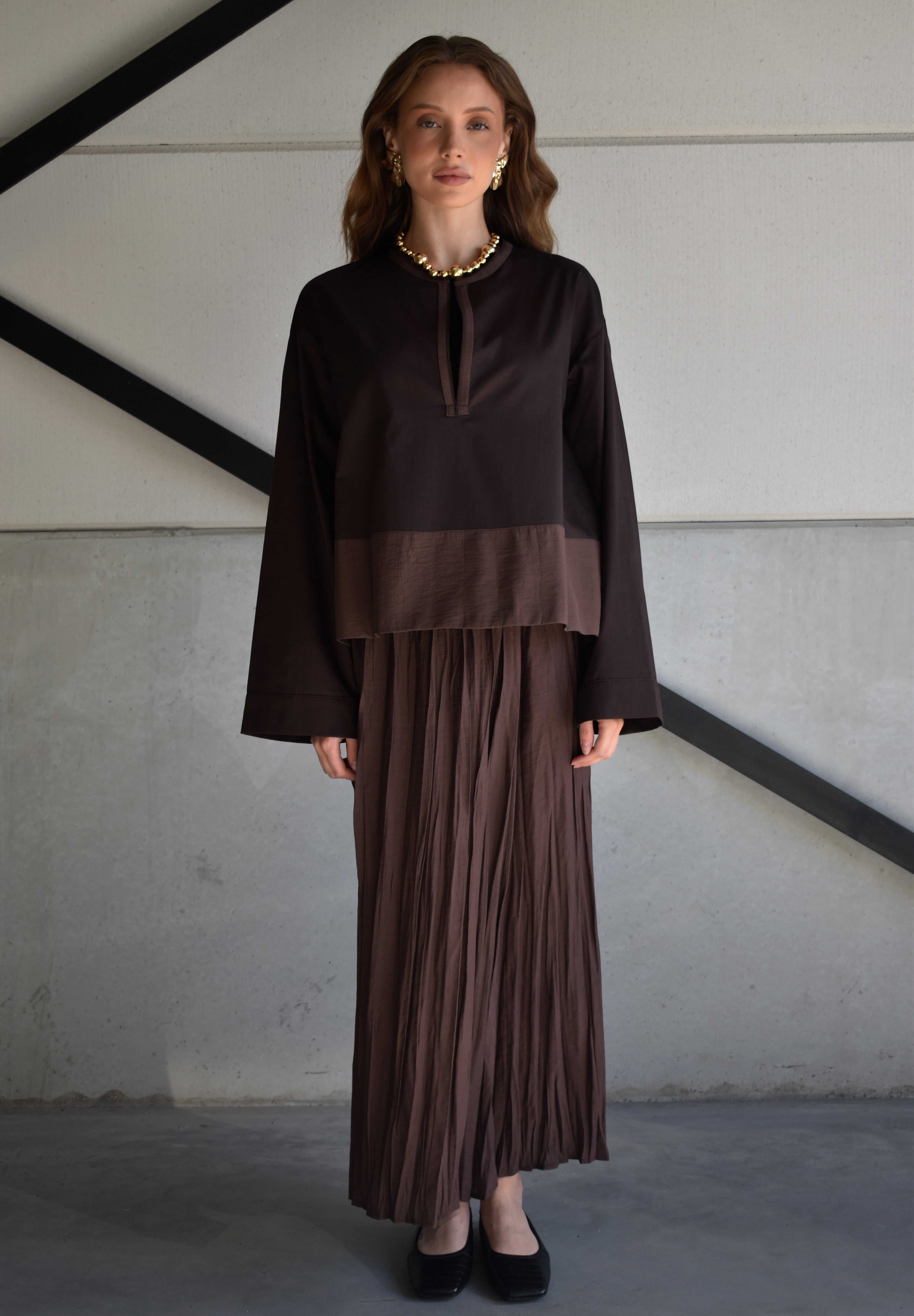 Oversized blouse - donkerbruin