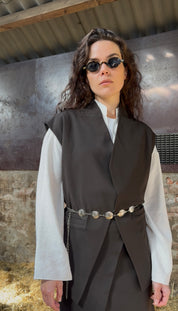 Tweedelige set: rok met gilet - donkerbruin