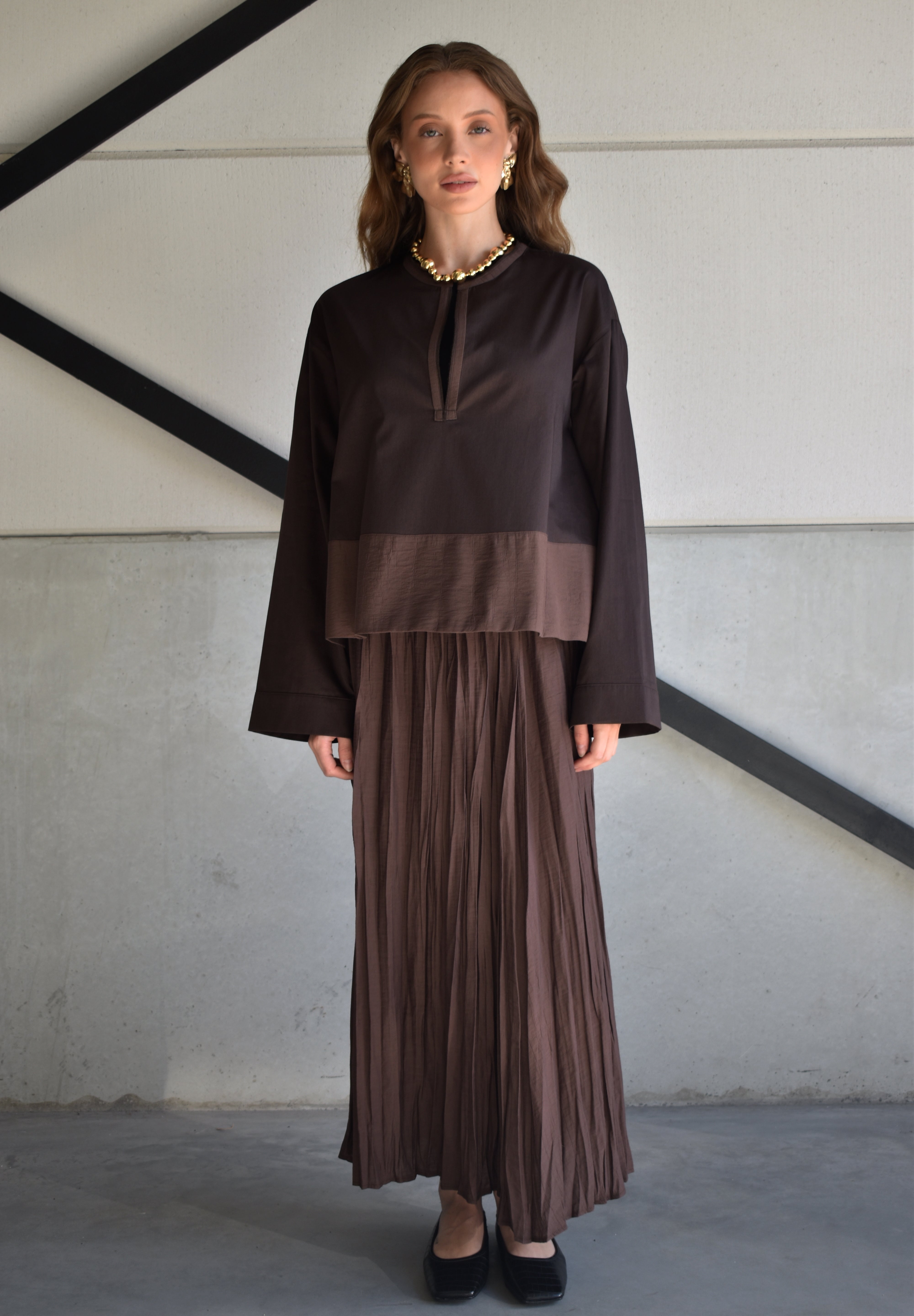 Oversized blouse - donkerbruin