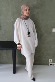 Linnen twinset - Soft taupe