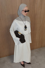 Linnen Abaya met Geweven Streepdessin - Beige