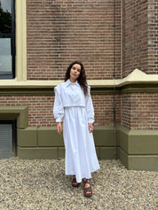 Tweedelige ballonjurk met gilet -wit