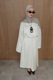 Linnen Abaya met Geweven Streepdessin - Beige