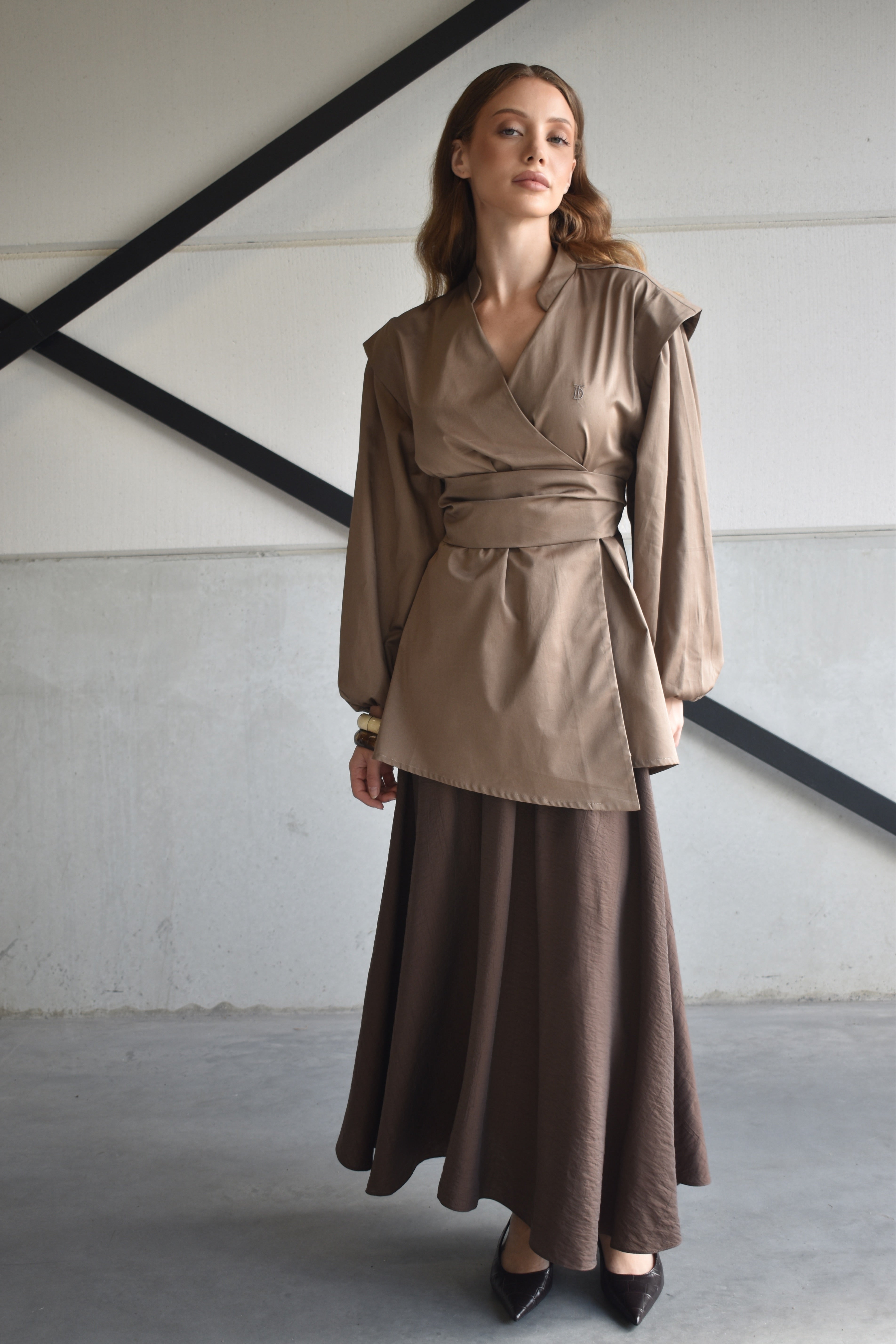 Kimono overhemd met overslag - olijf