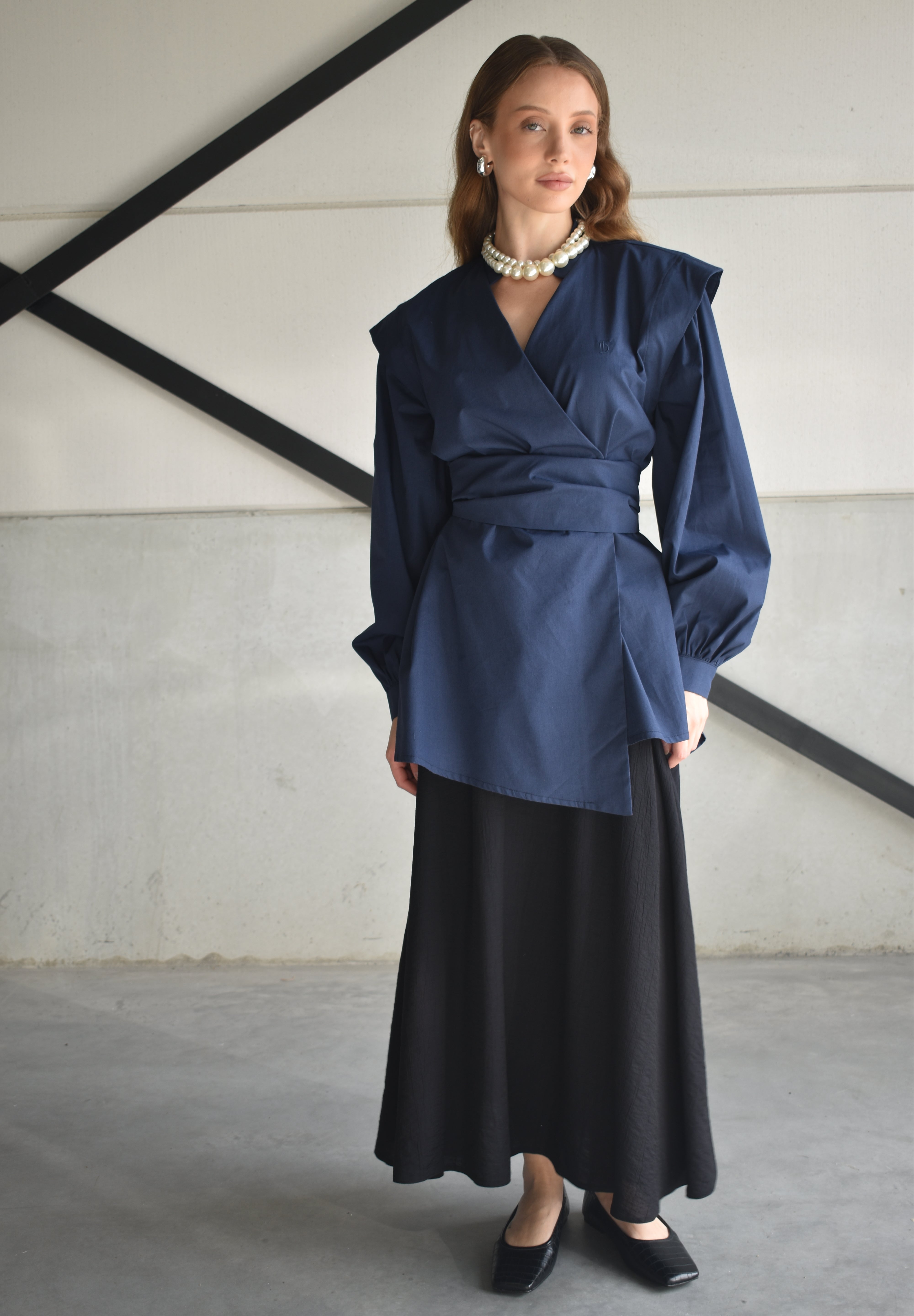 Kimono overhemd met overslag - donkerblauw
