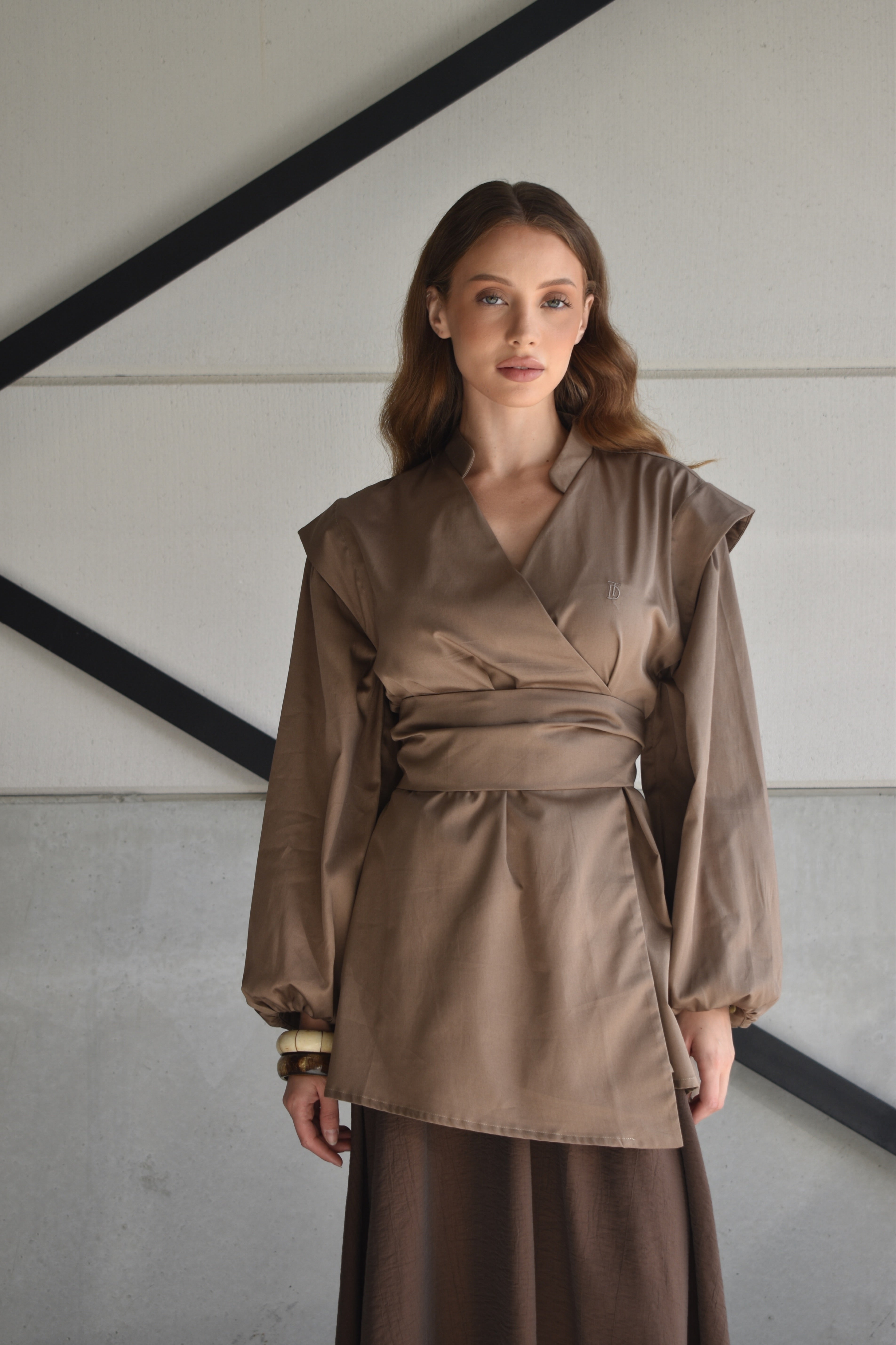 Kimono overhemd met overslag - olijf