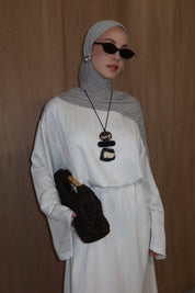 Linnen Abaya met Geweven Streepdessin - Beige