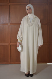 Linnen Abaya met Losse Sjaal – Soft Taupe