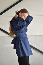 Kimono overhemd met overslag - donkerblauw