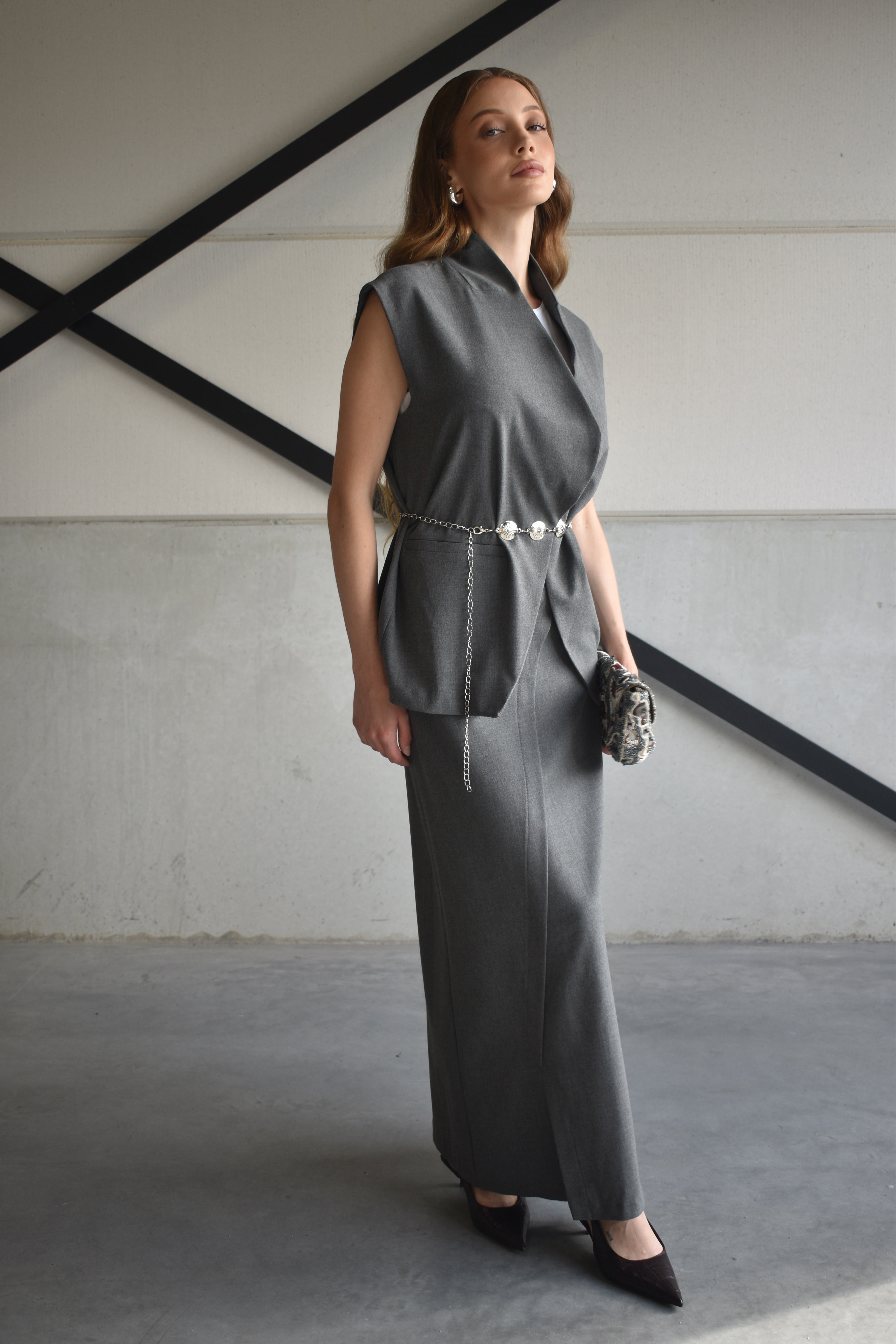 Tweedelige set: rok met gilet - antraciet