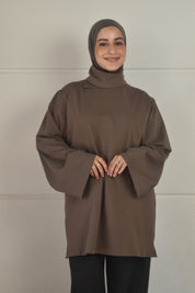 Oversized shirt met losse sjaal - bruin