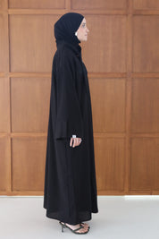 Linnen abaya met kraag - Zwart