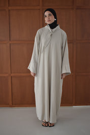 Linnen abaya met kraag - Beige