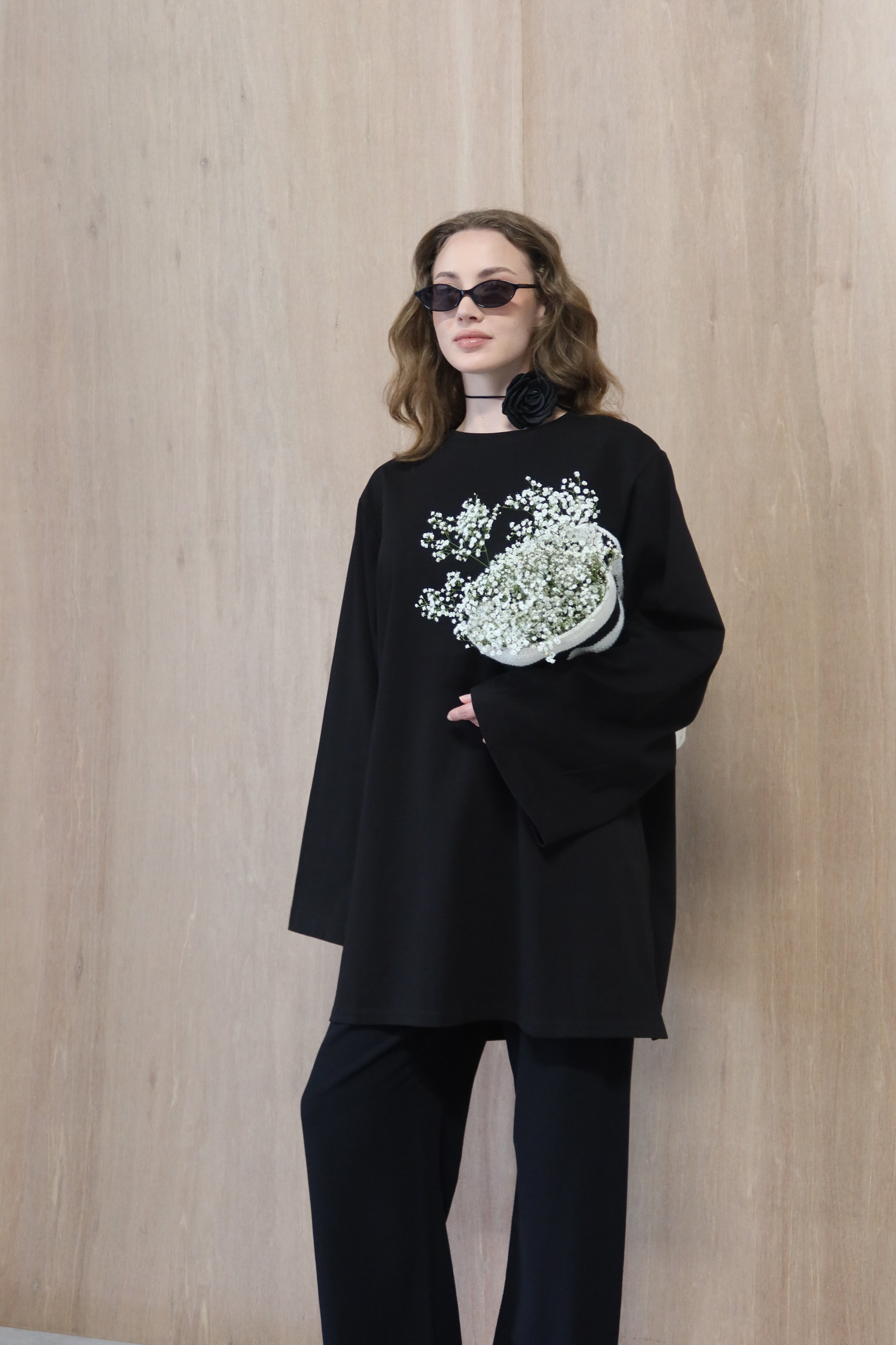 Dunne oversized shirt - Zwart