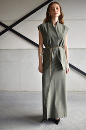 Tweedelige set: rok met gilet - donkergroen