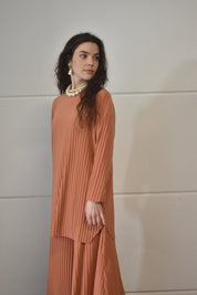 Plisse twinset - Koraal