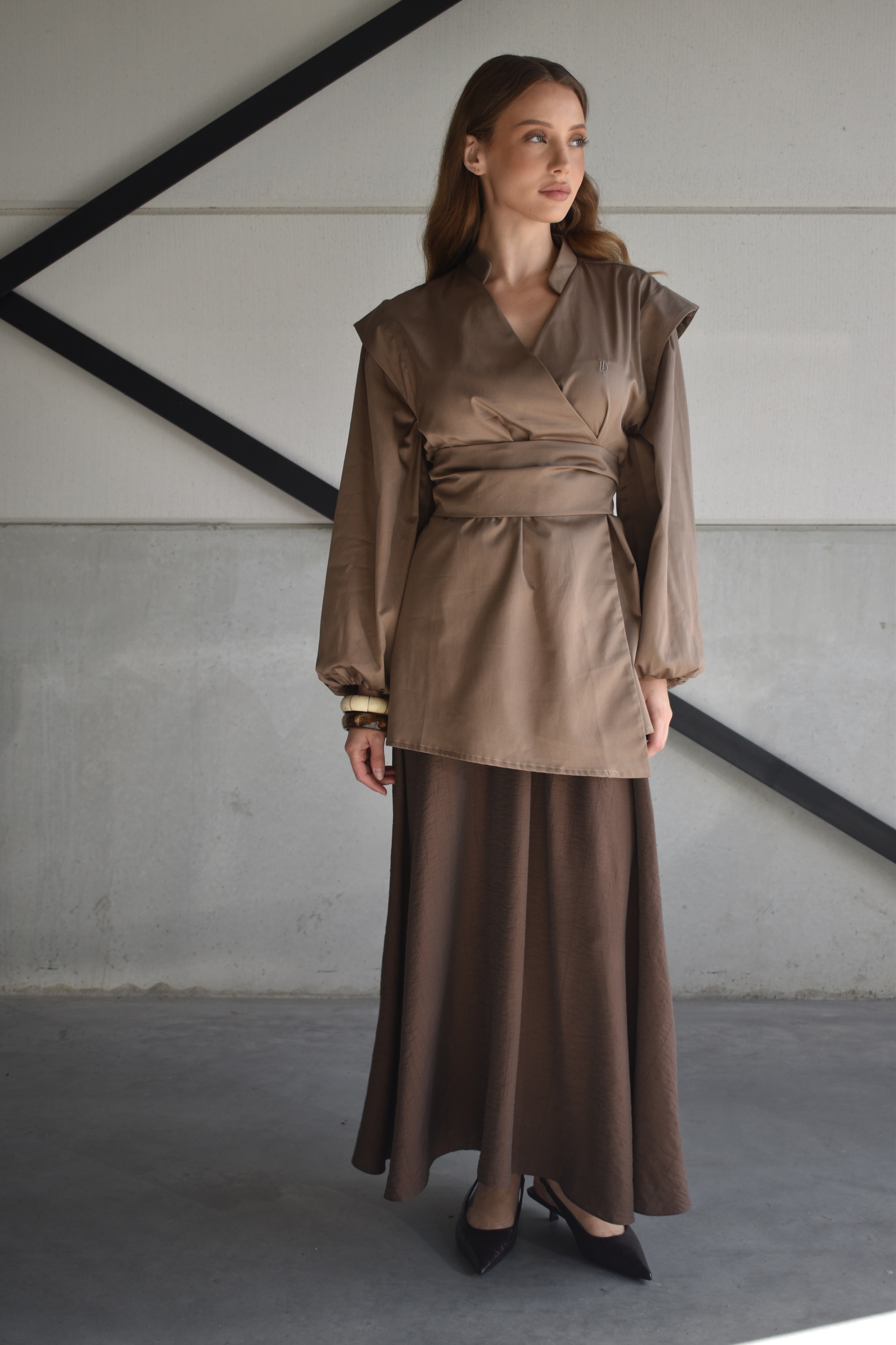 Kimono overhemd met overslag - olijf
