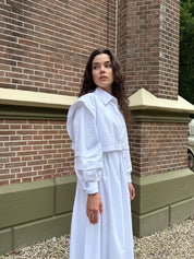 Tweedelige ballonjurk met gilet -wit