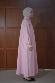Linnen Abaya met Losse Sjaal – Zacht Roze