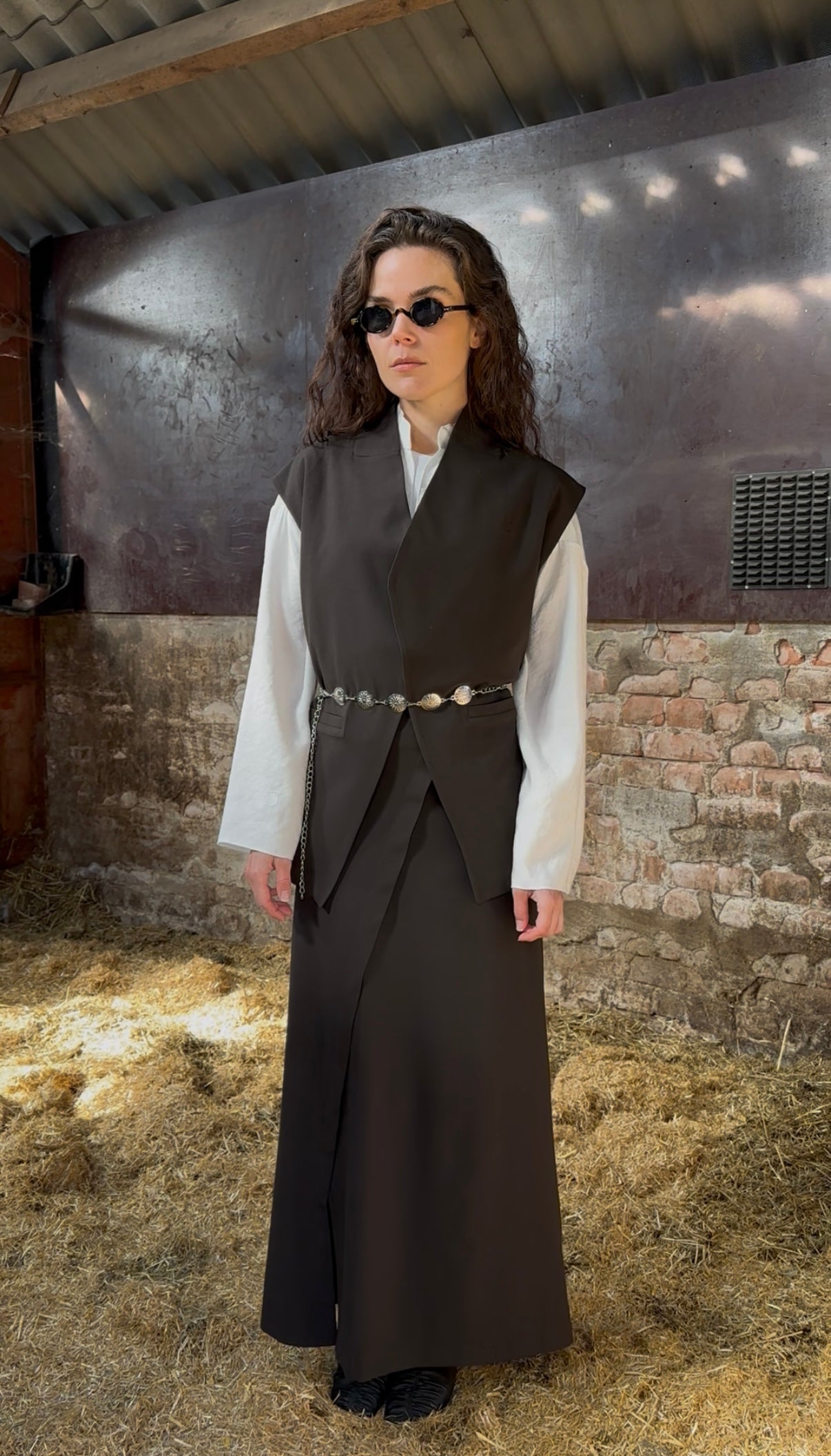 Tweedelige set: rok met gilet - donkerbruin