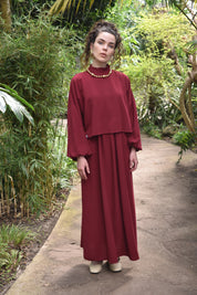 Two-piece linen set: sleeveless dress and blouse - BORDO