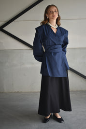 Kimono overhemd met overslag - donkerblauw