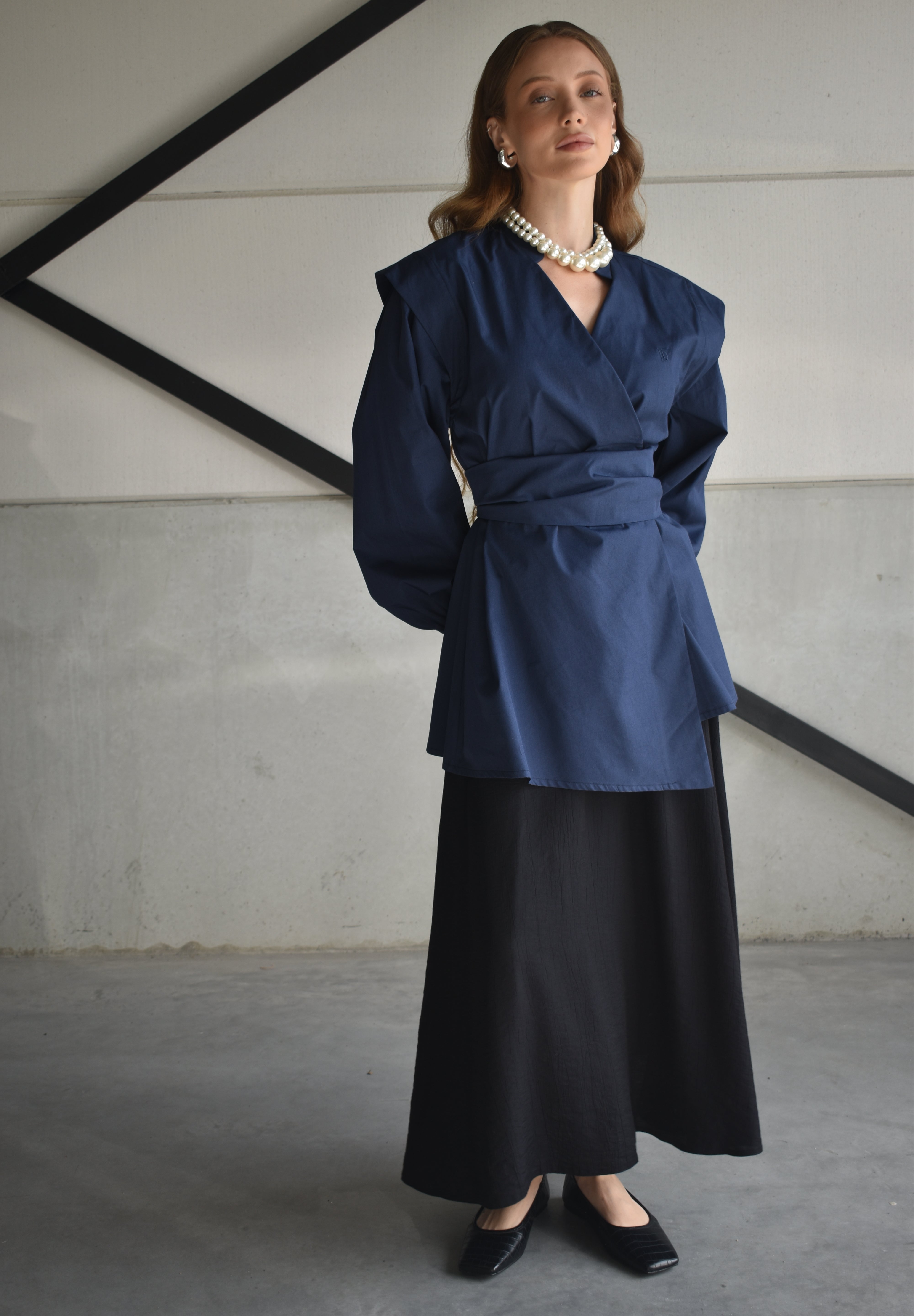 Kimono overhemd met overslag - donkerblauw