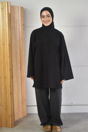 Oversized shirt met losse sjaal - zwart