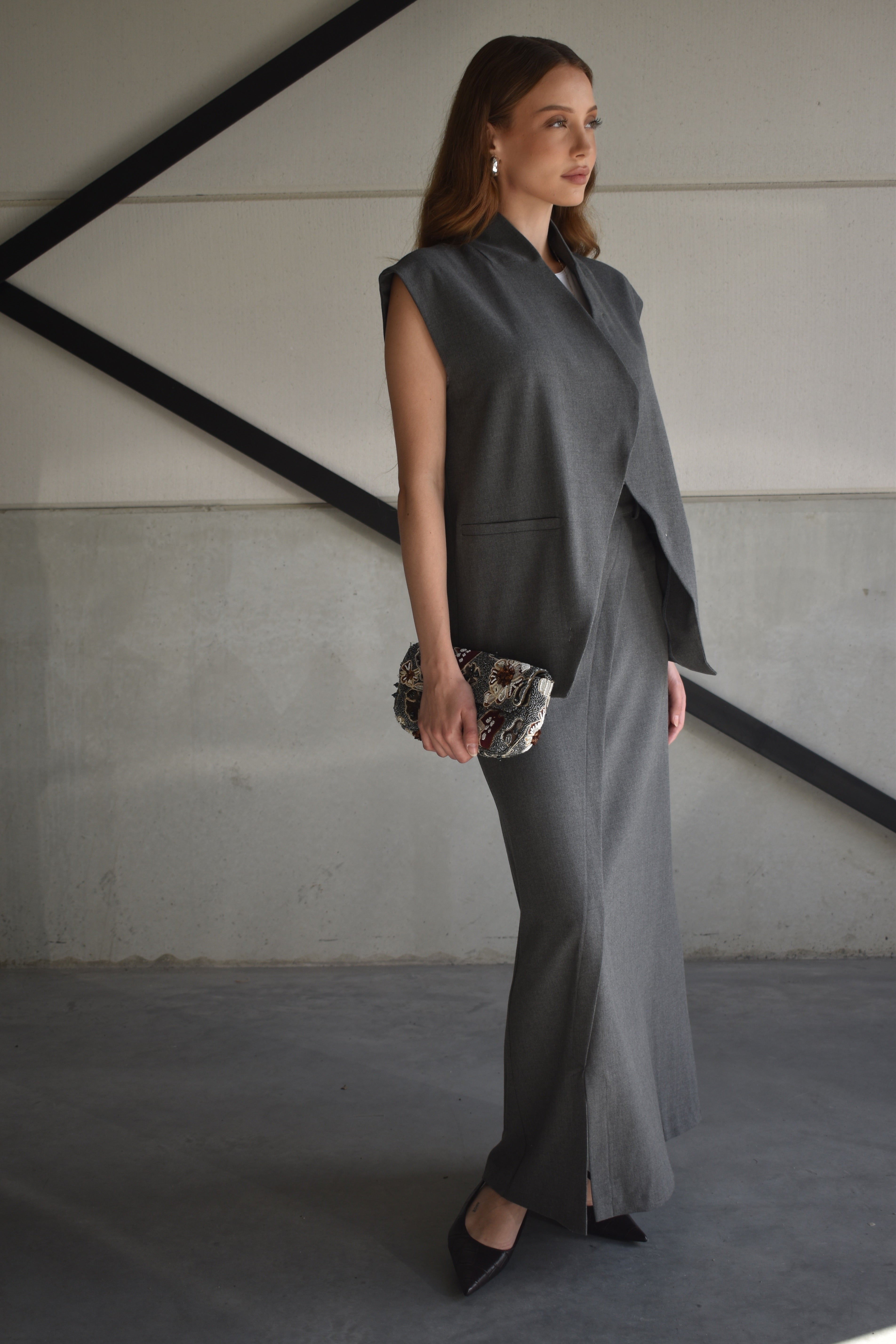 Tweedelige set: rok met gilet - antraciet