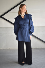 Kimono overhemd met overslag - donkerblauw