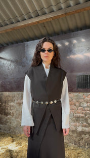 Tweedelige set: rok met gilet - donkerbruin