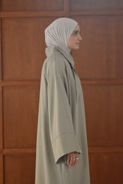 Linnen abaya met kraag - Pistache