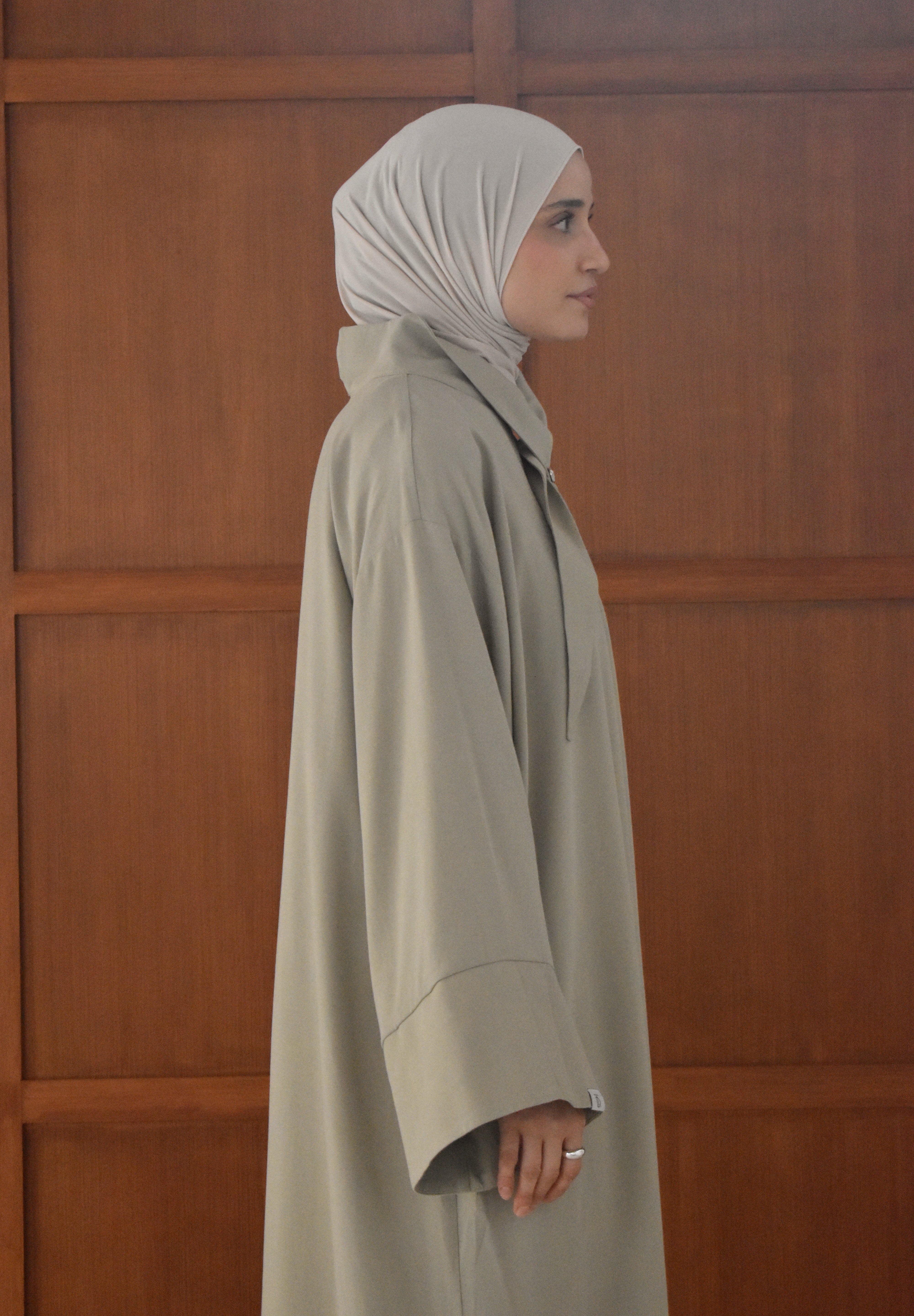 Linnen abaya met kraag - Pistache