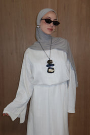 Linnen Abaya met Geweven Streepdessin - Beige