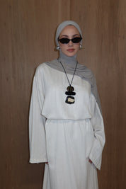Linnen Abaya met Geweven Streepdessin - Beige