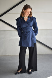 Kimono overhemd met overslag - donkerblauw