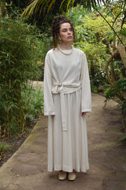 Tweedelige linnen set: rok en blouse -zand