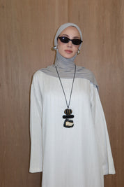Linnen Abaya met Geweven Streepdessin - Beige